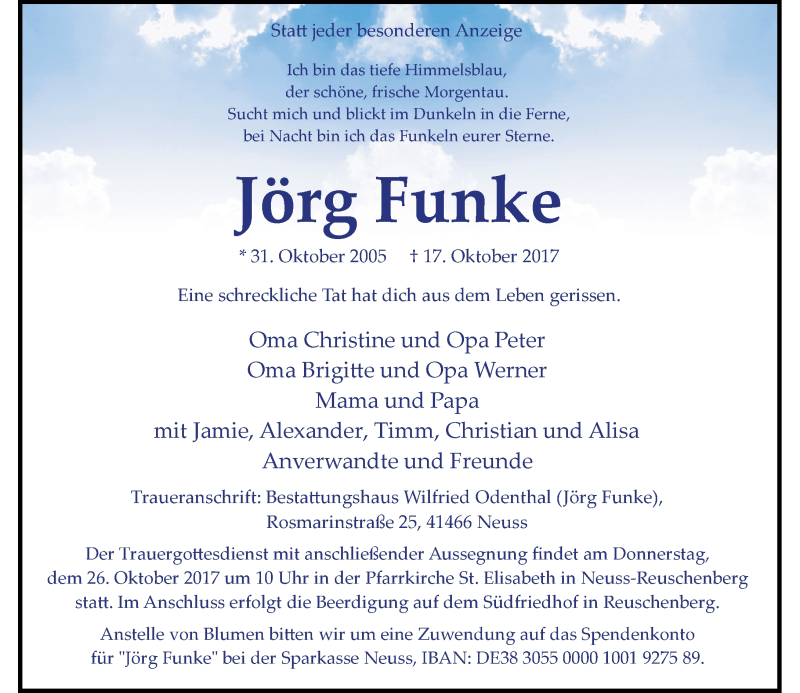  Traueranzeige für Jörg Funke vom 21.10.2017 aus Rheinische Post