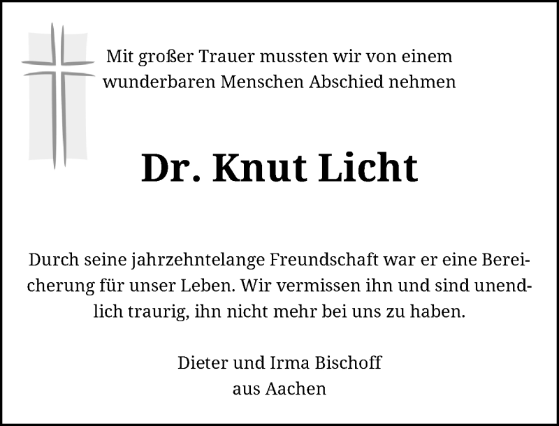  Traueranzeige für Knut Licht vom 07.10.2017 aus Rheinische Post