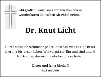 Traueranzeige von Knut Licht von Rheinische Post