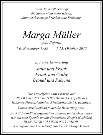 Traueranzeige von Marga Müller von Rheinische Post