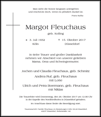 Traueranzeige von Margot Fleuchaus von Rheinische Post