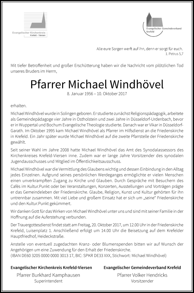  Traueranzeige für Michael Windhövel vom 14.10.2017 aus Rheinische Post
