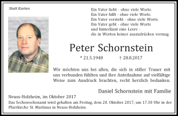 Traueranzeige von Peter Schornstein von Rheinische Post