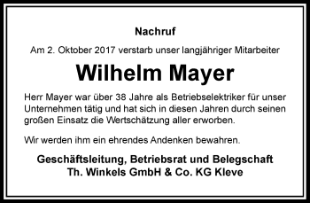Traueranzeige von Wilhelm Mayer von Rheinische Post