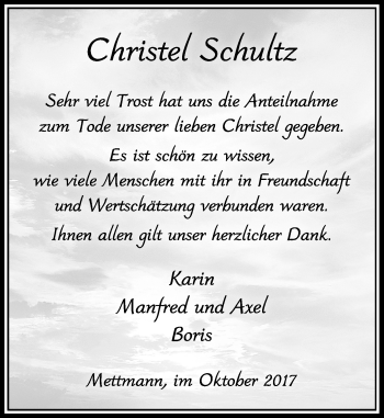 Traueranzeige von Christel Schultz von Rheinische Post