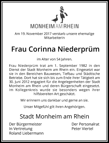 Traueranzeige von Corinna Niederprüm von Rheinische Post