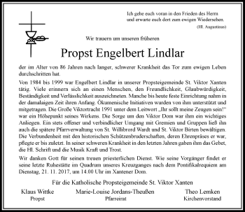 Traueranzeige von Engelbert Lindlar von Rheinische Post