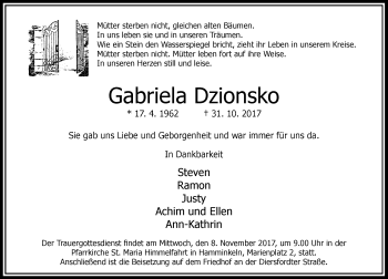 Traueranzeige von Gabriela Dzionsko von Rheinische Post