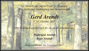 Traueranzeige von Gerd Arendt von Rheinische Post