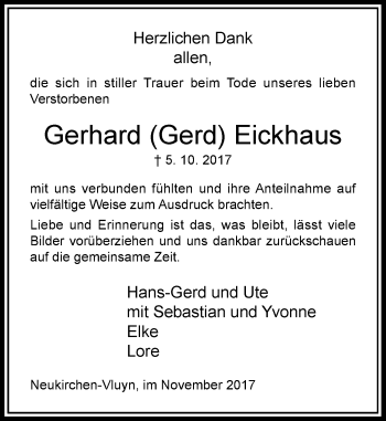 Traueranzeige von Gerhard  Eickhaus von Rheinische Post
