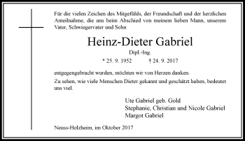 Traueranzeige von Heinz-Dieter Gabriel von Rheinische Post