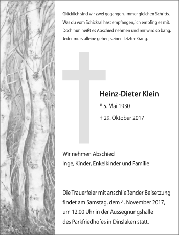 Traueranzeige von Heinz-Dieter Klein von Rheinische Post