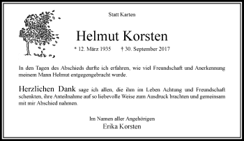 Traueranzeige von Helmut Korsten von Rheinische Post