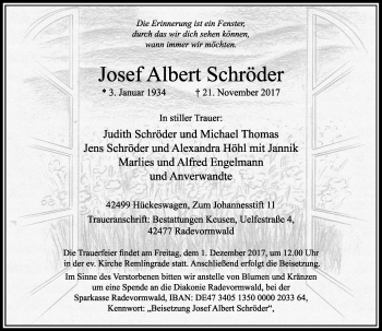 Traueranzeige von Josef Albert Schröder von Rheinische Post