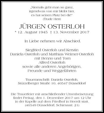 Traueranzeige von Jürgen Osterloh von Rheinische Post