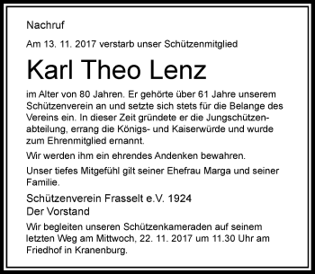 Traueranzeige von Karl Theo Lenz von Rheinische Post