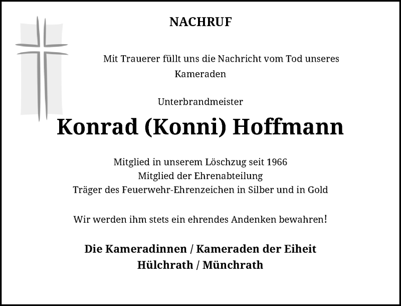  Traueranzeige für Konrad Hoffmann vom 18.11.2017 aus Rheinische Post