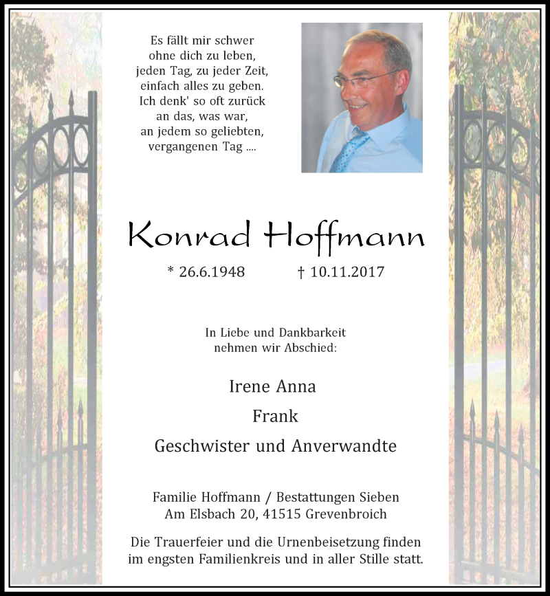  Traueranzeige für Konrad Hoffmann vom 18.11.2017 aus Rheinische Post