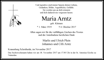 Traueranzeige von Maria Arntz von Rheinische Post