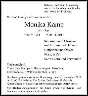 Traueranzeige von Monika Kamp von Rheinische Post