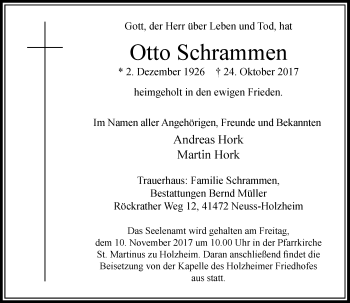 Traueranzeige von Otto Schrammen von Rheinische Post