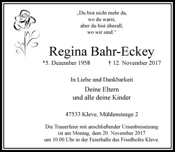 Traueranzeige von Regina Bahr-Eckey von Rheinische Post
