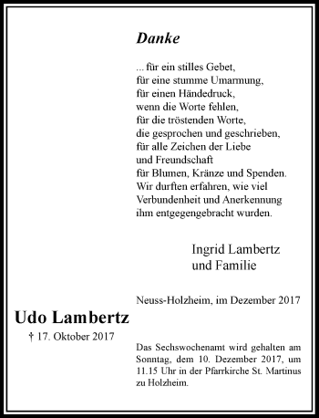 Traueranzeige von Udo Lambertz von Rheinische Post