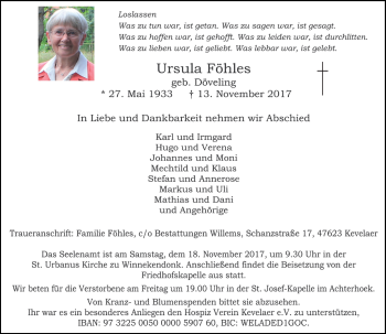 Traueranzeige von Ursula Föhles von Rheinische Post