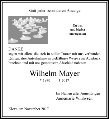 Traueranzeige von Wilhelm Mayer von Rheinische Post