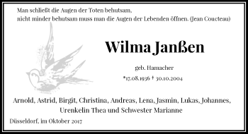 Traueranzeige von Wilma Janßen von Rheinische Post