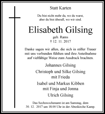 Traueranzeige von Elisabeth Gilsing von Rheinische Post