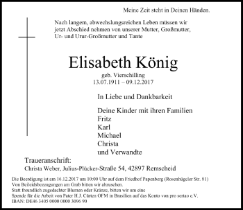 Traueranzeige von Elisabeth König von Rheinische Post