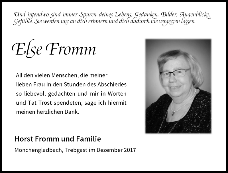  Traueranzeige für Else Fromm vom 09.12.2017 aus Rheinische Post