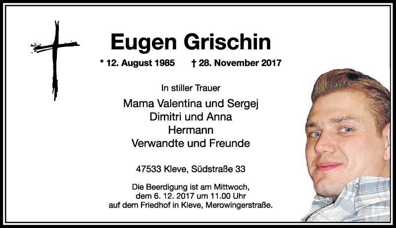  Traueranzeige für Eugen Grischin vom 02.12.2017 aus Rheinische Post