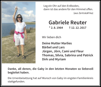 Traueranzeige von Gabriele Reuter von Rheinische Post