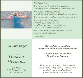 Traueranzeige von Gudrun Hermans von Rheinische Post