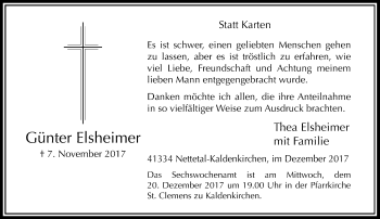 Traueranzeige von Günter Elsheimer von Rheinische Post