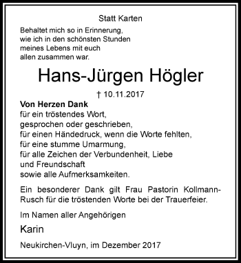 Traueranzeige von Hans-Jürgen Högler von Rheinische Post