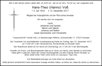 Traueranzeige von Hans-Theo Voß von Rheinische Post