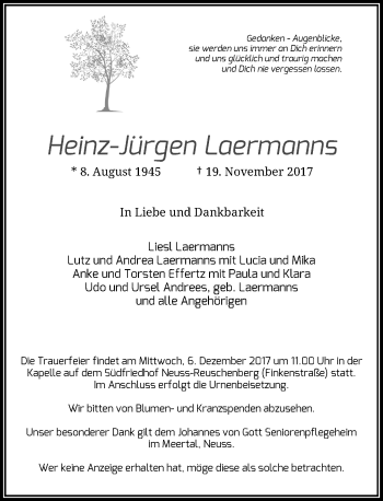 Traueranzeige von Heinz-Jürgen Laermanns von Rheinische Post