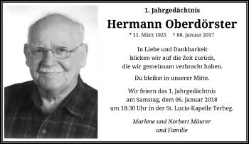 Traueranzeige von Hermann Oberdörster von Rheinische Post