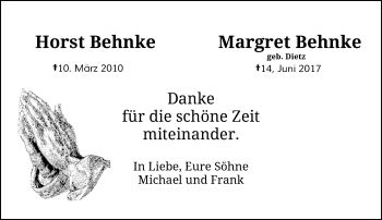 Traueranzeige von Horst und Margret Behnke von Rheinische Post