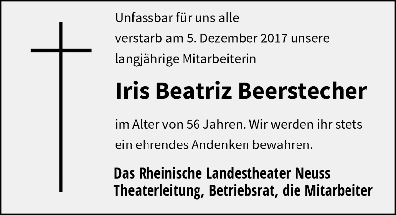  Traueranzeige für Iris Beatriz Beerstecher vom 09.12.2017 aus Rheinische Post