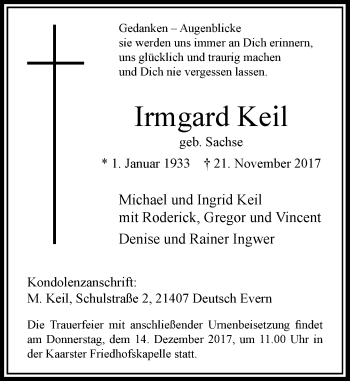 Traueranzeige von Irmgard Keil von Rheinische Post