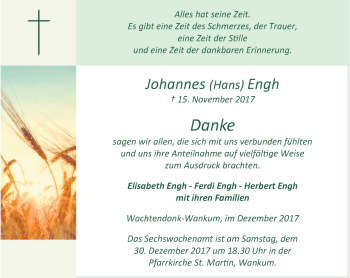 Traueranzeige von Johannes Engh von Rheinische Post