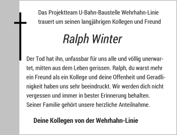 Traueranzeige von Ralph Winter von Rheinische Post