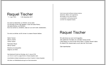 Traueranzeige von Raquel Tischer von Rheinische Post