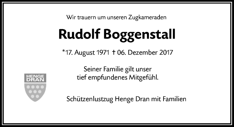  Traueranzeige für Rudolf Boggenstall vom 16.12.2017 aus Rheinische Post