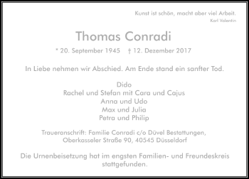 Traueranzeige von Thomas Conradi von Rheinische Post