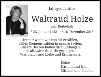 Traueranzeige von Waltraud Holze von Rheinische Post